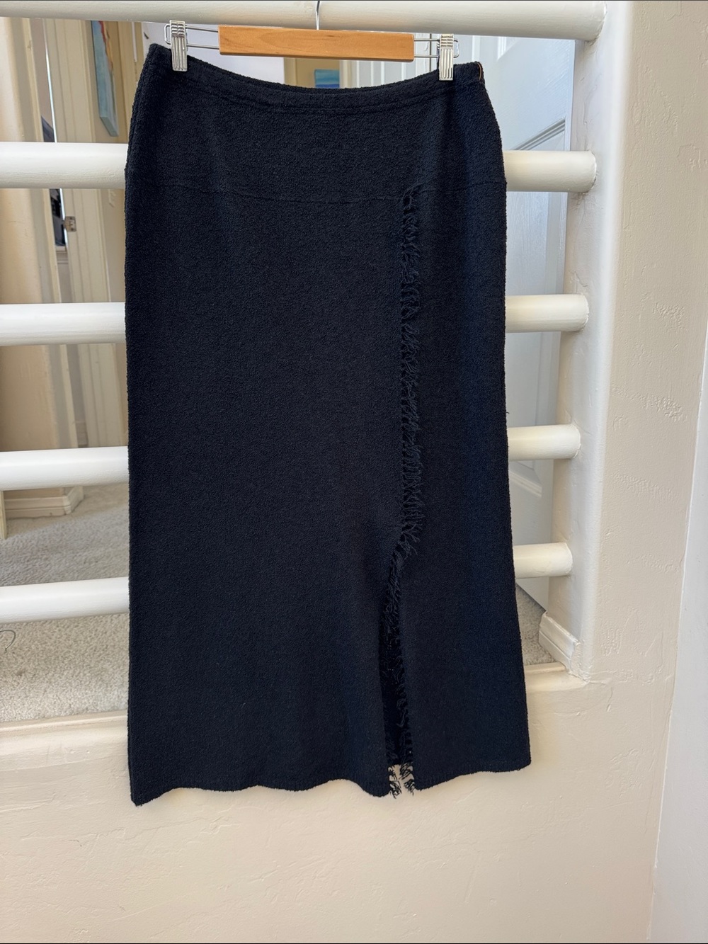J. Jill Black Midi Knit Skirt with Fringe Detail